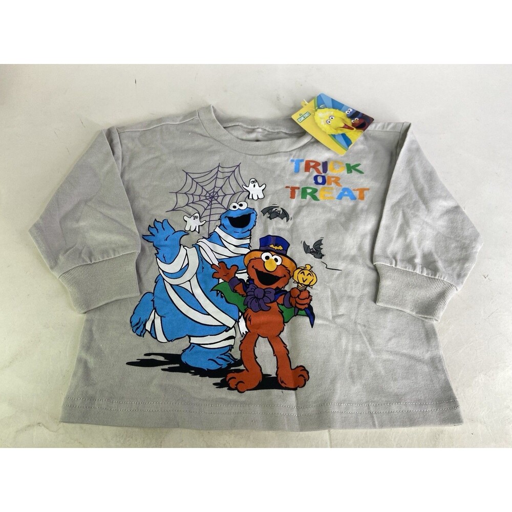 Sesame Street Elmo Halloween Gray Long Sleeve T-Shirt Top Boys Girls 18 Months